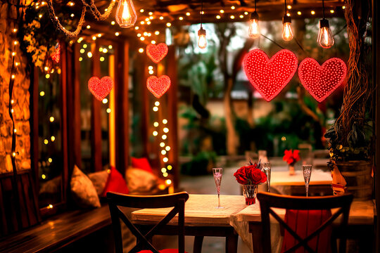 Fundo fotogr&aacute;fico com tema de dia dos namorados, jantar romantico,, rosas vermelhas e cora&ccedil;&otilde;es. Romance e paix&atilde;o