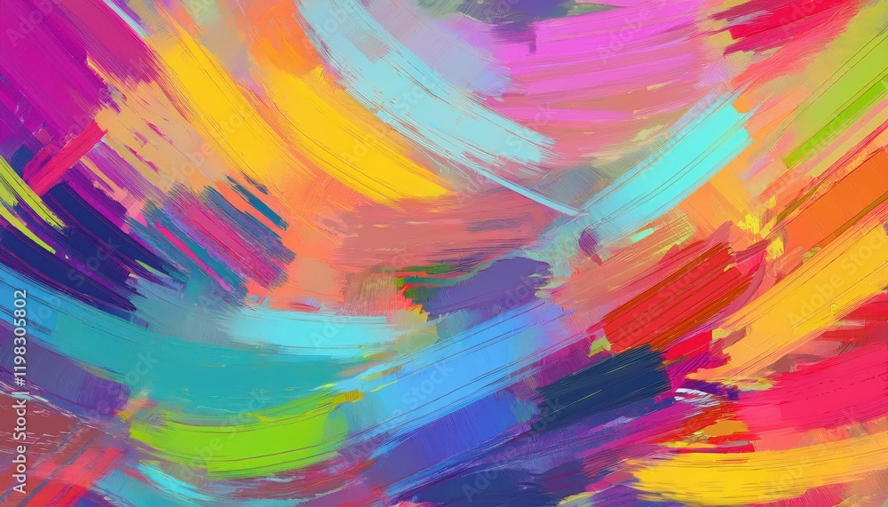 Poster vibrant abstract pattern expressive brushed strokes on textiles backdrop in bold colors, ideal for a