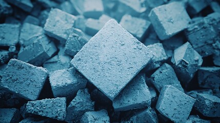 Close-up of many textured blue square blocks.