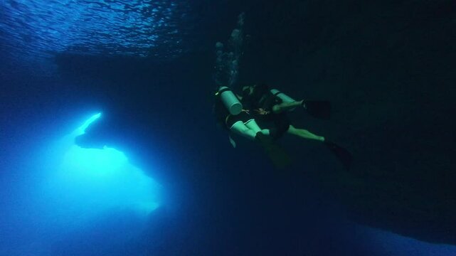 Scuba diving at Grotto, Saipan, Northern Mariana Islands