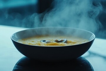 Creamy polenta with mushrooms in a white dish