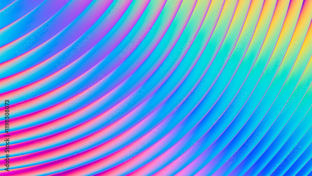 Poster iridescent futuristic neon ribbed fractal glass texture with vibrant gradient waves and bright smoot
