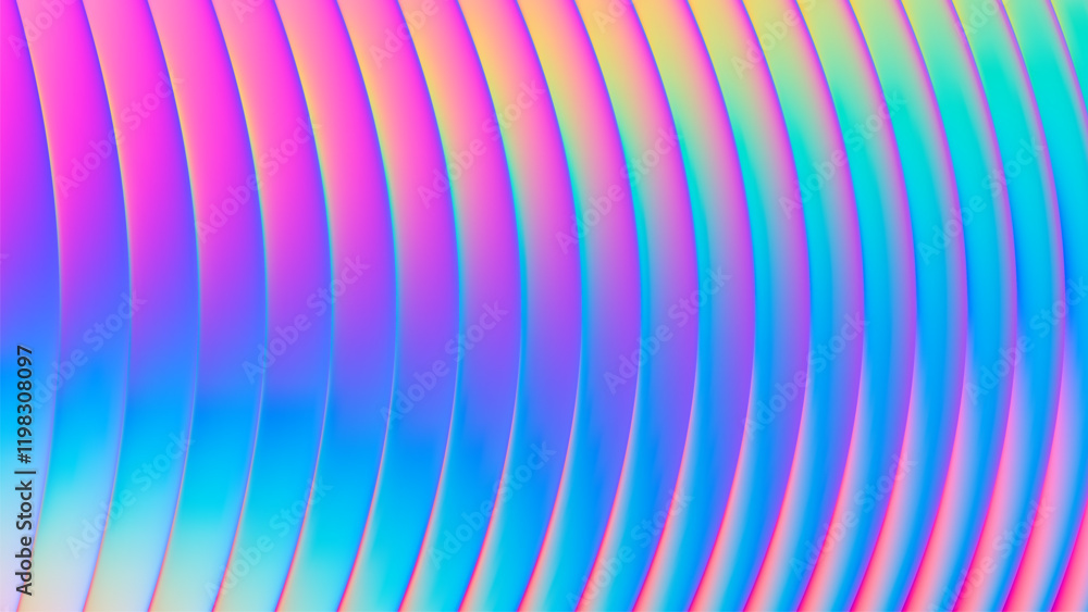 Poster futuristic ribbed texture with vibrant neon gradient colors and flowing wavy shapes. abstract neon r