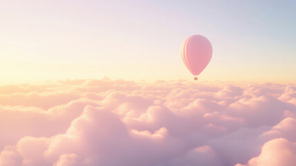 Obraz premium Pastel-colored balloon drifting across a clear sky with soft clouds. Freedom, joy, lightness, happiness, airy, dreamy.