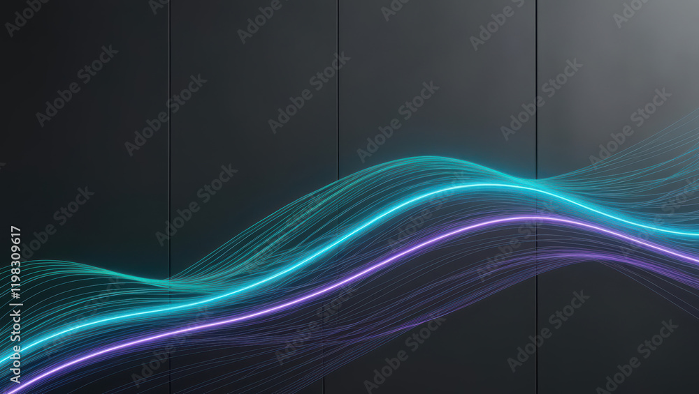 Poster high tech data visualization with glowing lines on dark background, creating dynamic and modern feel
