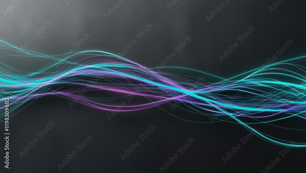Poster high tech data visualization with glowing lines on dark background