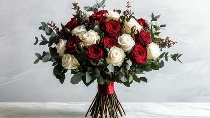 Valentine's Day bouquet with a mix of red and white roses, bringing together the perfect combination of romance and elegance