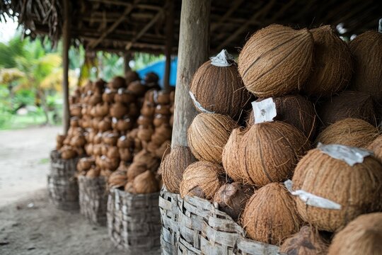 Dried coconuts for cuisine in rural Dominican areas