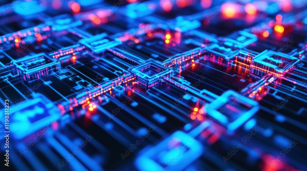Poster abstract circuit board: a glowing network of digital pathways
