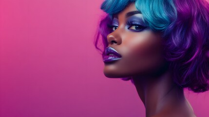 Obraz premium Woman with Vivid Purple and Blue Hair Posing