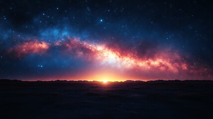 Fototapeta premium Vibrant sunset with cosmic nebula.