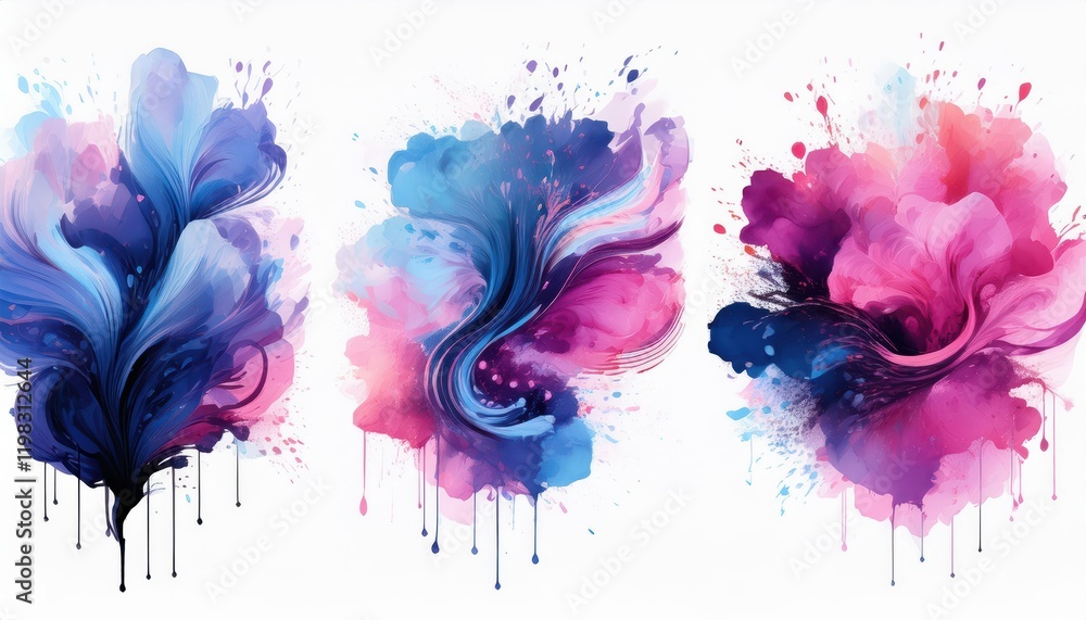 Poster vibrant abstract watercolor splash with bluepink paint strokes creating a transparent texture, echoi