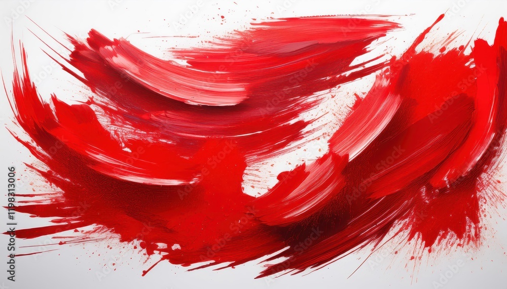 Poster vibrant abstraction exploration of red paint brush strokes creating an energetic palette on a white 