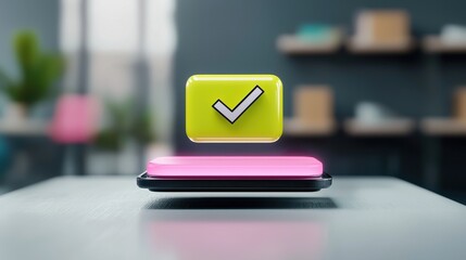 Bright Green Check Mark with Mobile Device