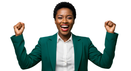 Business woman celebrating a victory, isolated.