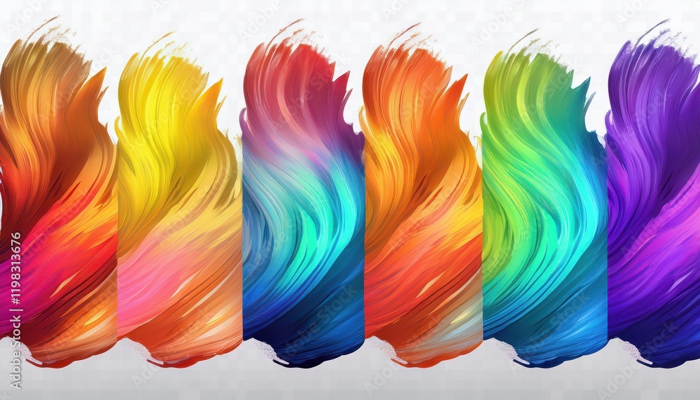 Poster vivid multicolored gradient brush strokes on transparent background an abstract exploration of color