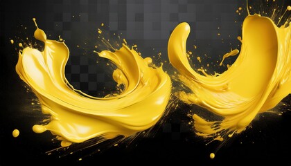 Vibrant Set of Yellow Paint Splashes against Transparent Background Bold and Lively Abstract...