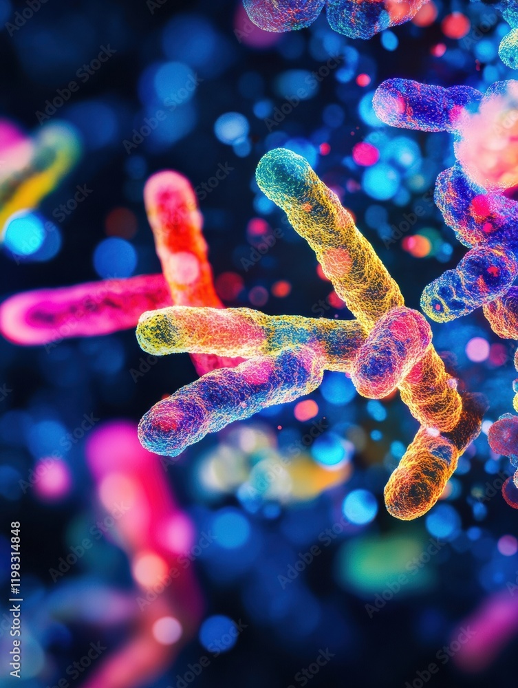 Leinwandbilder exploring the vibrant interaction between antibiotics and bacteria under a microscope. generative ai
