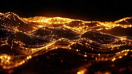 Golden Abstract Landscape: A Digital Wave of Light and Energy