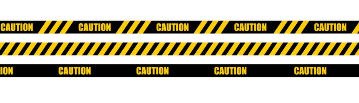caution warning tape set: designed for industrial safety, roadwork, construction, and hazard zones. Vector illustration	