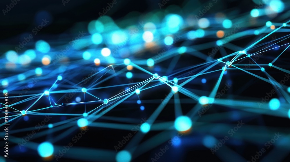Poster abstract network connection: digital nodes and lines intertwined