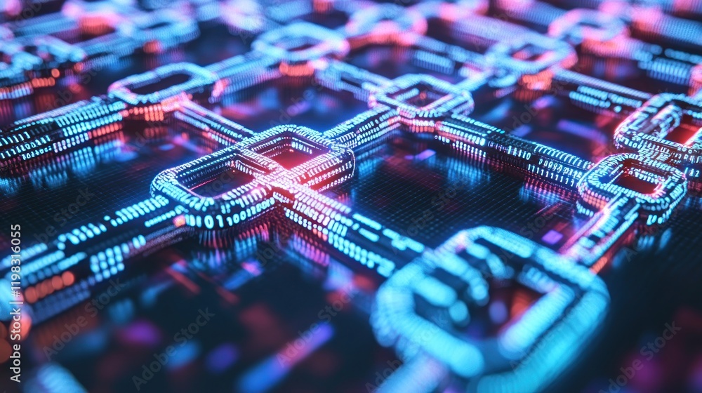 Poster abstract digital network: glowing binary code chain
