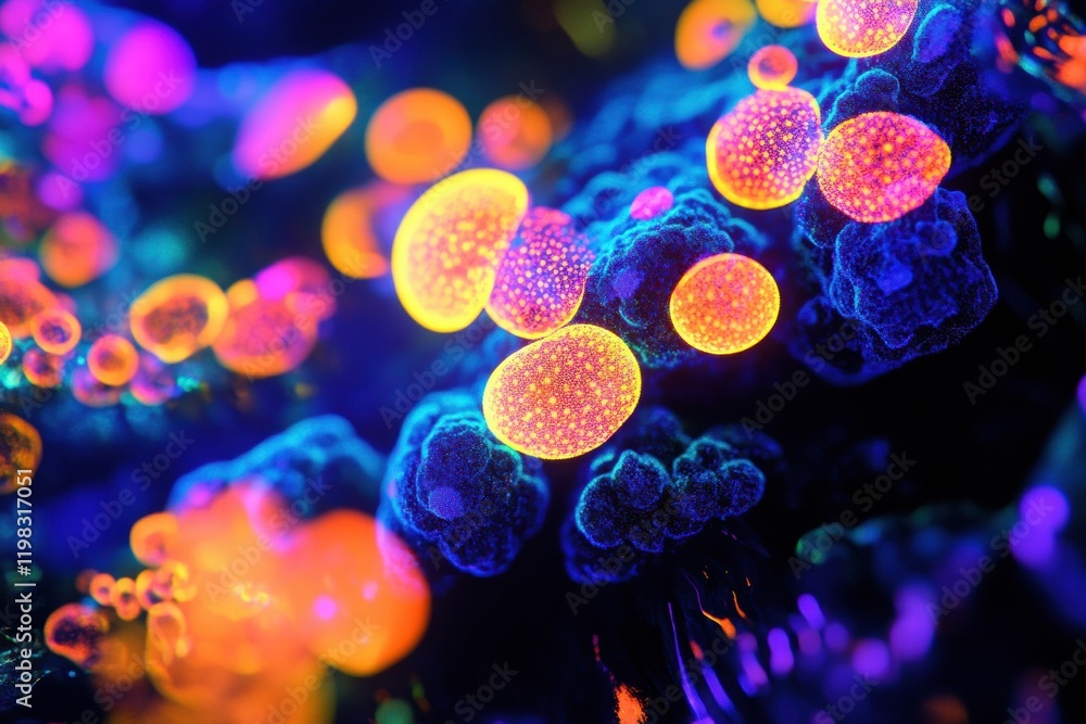 Poster abstract visual representation of antibiotics interacting with bacteria under microscope. generative