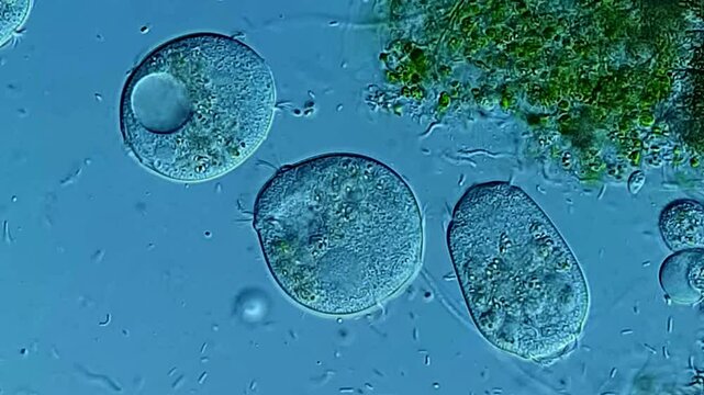 Movement of protozoa under microscopy  view 