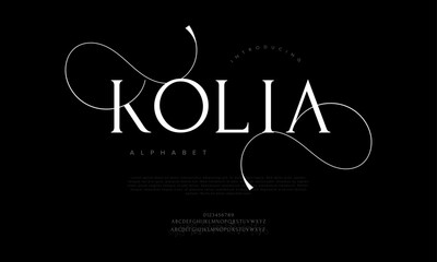Kolia typography beauty fashion elegant minimalist serif italic fonts decorative wedding vintage retro logos. Minimal luxury font alphabet logo. Vector illustration