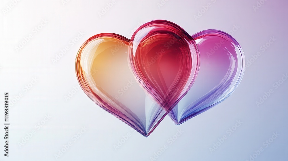 Aufkleber valentine day logo with overlapping transparent hearts of different sizes, creating a layered and di