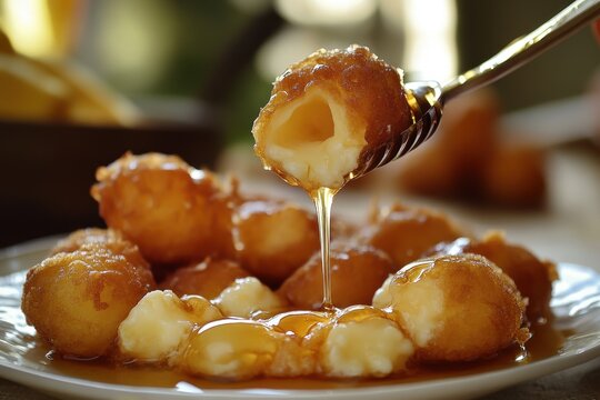 Honey drizzled Seada a classic Sardinian pastry stuffed with melted pecorino Italian delicacy