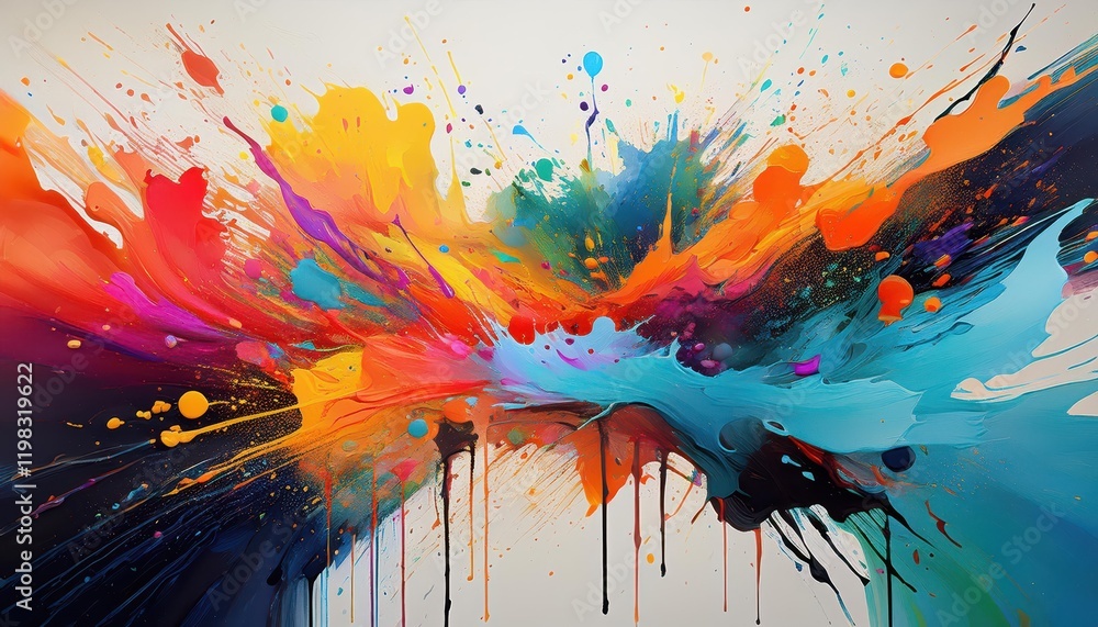 Poster vibrant abstract expressionism a chaotic symphony of color and texture in a splatter paint artwork.
