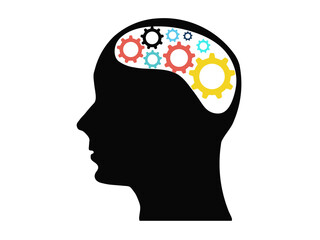 thinking concept side view silhouette of person with gears