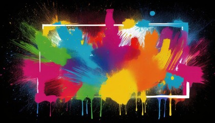 Vibrant Graffiti Spray Paint Splash on Frames, Stencil Brush Technique in Urban Scene, Showcasing Creative Expression and Colorful Street Art