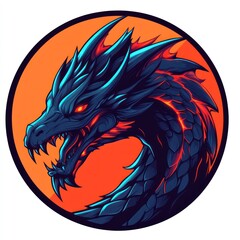 Dragon head in orange circle icon. Illustration for gaming, fantasy, or fictional use