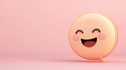 Fototapeta premium Happy emoticon in speech bubble on pink background. (1)