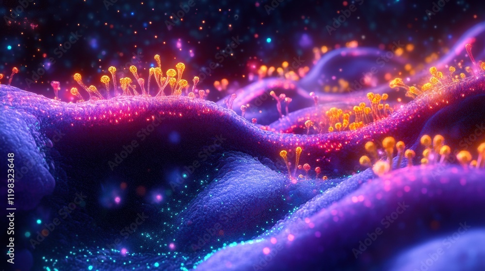 Leinwandbilder exploring molecular interactions with microbes in a vibrant microscopic landscape. generative ai