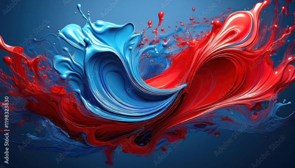 Aufkleber dynamic abstraction striking red and blue paint splashes creating a mesmerizing swirl against a dark