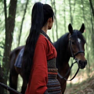 a female warrior looks happy