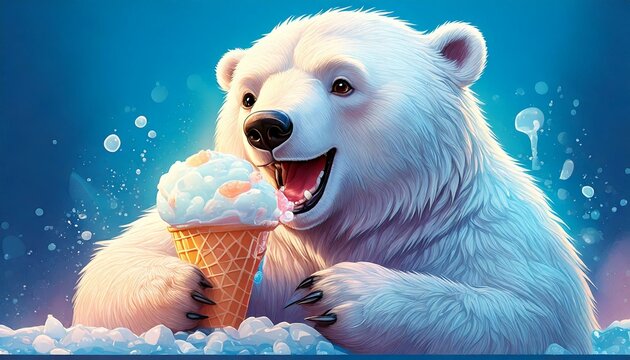 かき氷を楽しそうに食べるホッキョクグマ