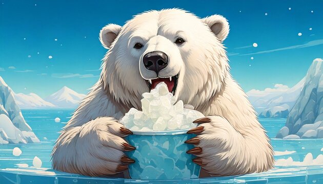 かき氷を楽しそうに食べるホッキョクグマ