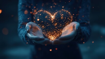 heart shape composed of tiny glowing dots, creating a dreamy and futuristic Valentine Day aesthetic.