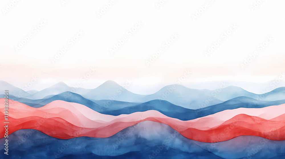 Canvas Prints abstract background. alligoric landscape. sky sea mountains. smooth wavy lines. gradient from red to