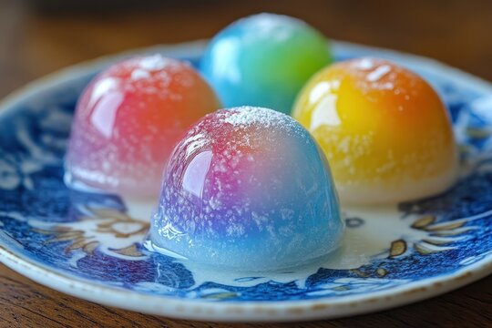 Japanese mochi cake made with raindrop water