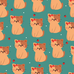 seamless pattern cute cartoon cat with strawberry. cute animal pattern for wallpaper, background and gift wrap paper
