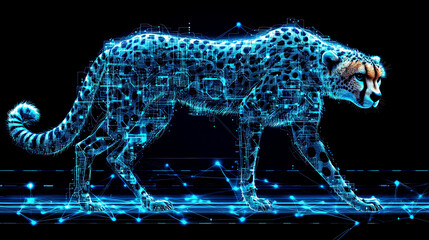 Digital Cheetah: A Fusion of Nature and Technology in Stunning Blue Hues