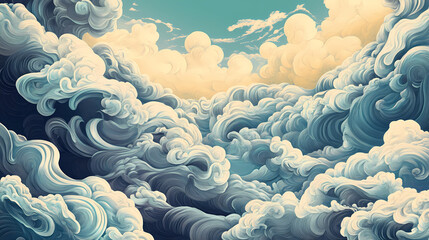 An abstract sky illustraation with spindrift clouds. retro background. sundrift. illustration. Sundrift. Illustration