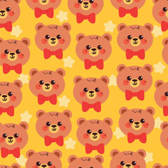 seamless pattern cartoon bear with red bow. cute animal wallpaper for fabric print, gift wrap paper
