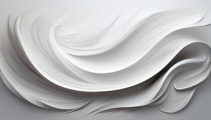 Curved and Wavy White Brush Stroke on White Background Abstract Artwork showcasing Intricate Texture and Movement