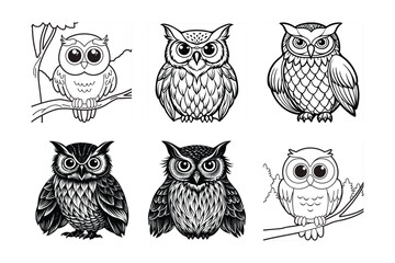 set of owls vector on white background